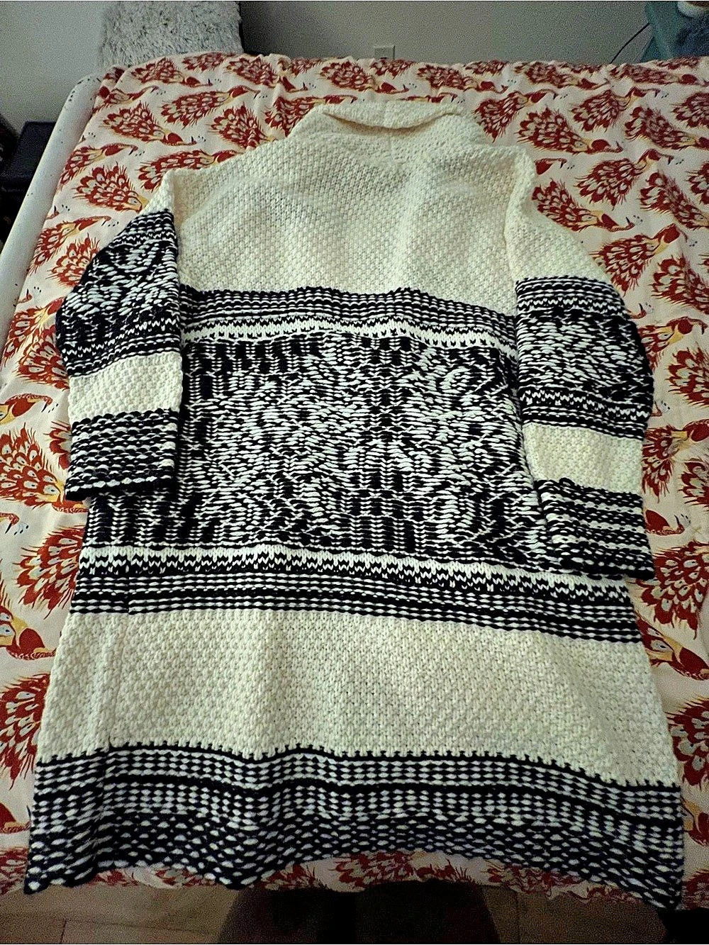 Lucky Brand Chunky Knit Long Cardigan Black Cream Size Large - Picture 3 of 12